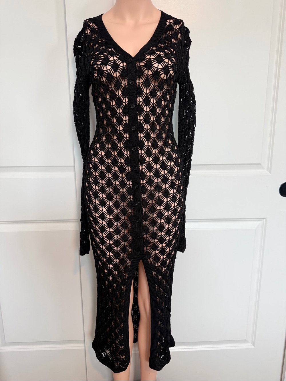 PQ Swim Black Crochet Button-Front Maxi Coverup
